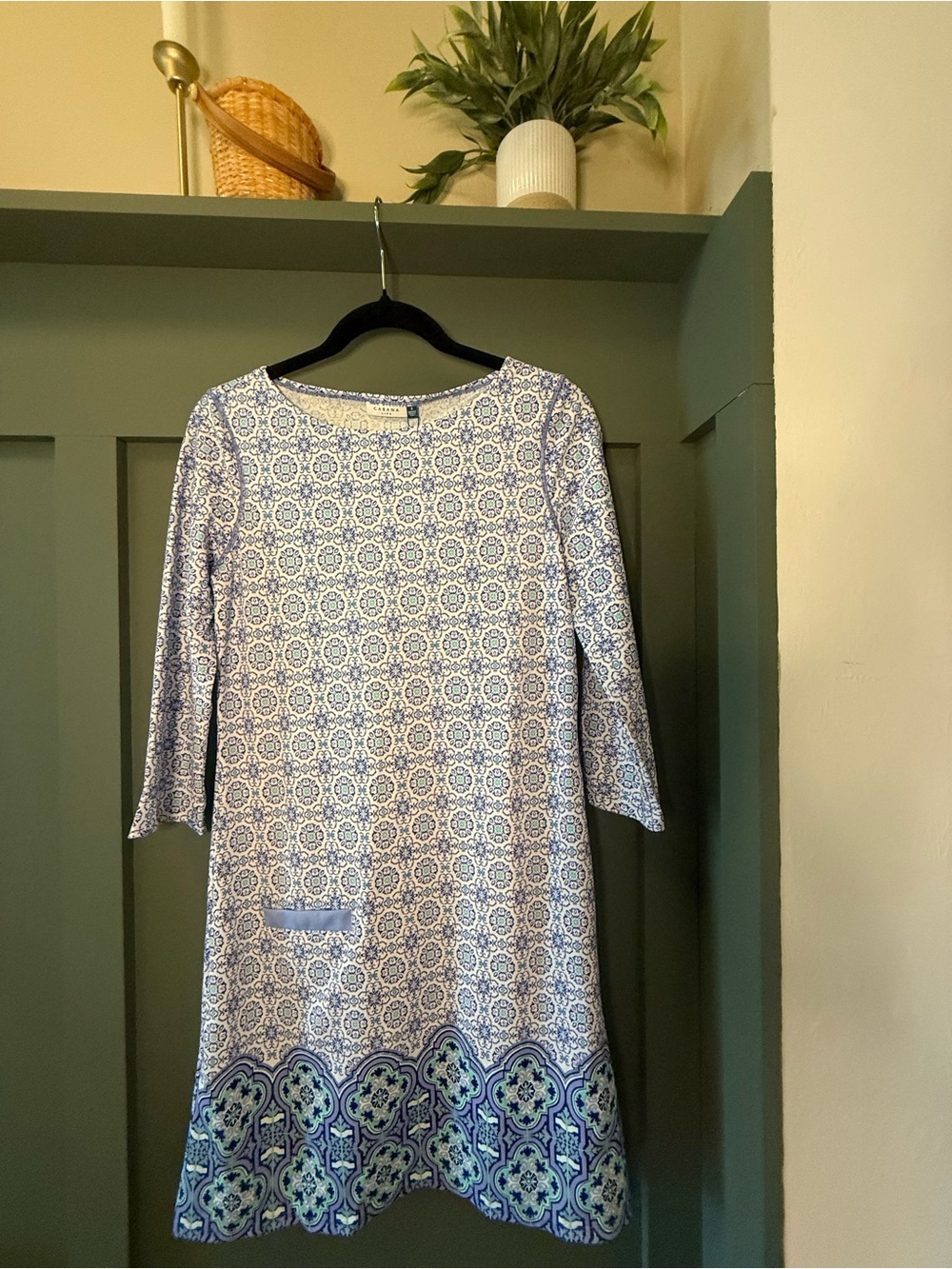 Cabana Life Blue and White Geometric Border Midi Dress